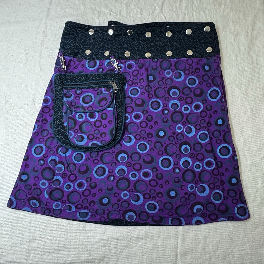 Womens Festival Wrap Around Reversible Mini Skirt Purple Boho Hippy Artsy Grunge